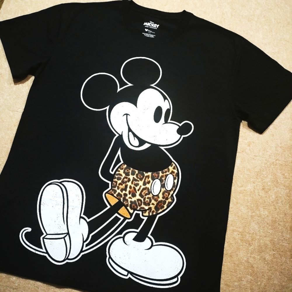 Disney Mickey Mouse Short Sleeve Black Leopard Print T-Shirt #6